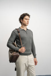 NU Cotton-Melange Zip Knit Polo